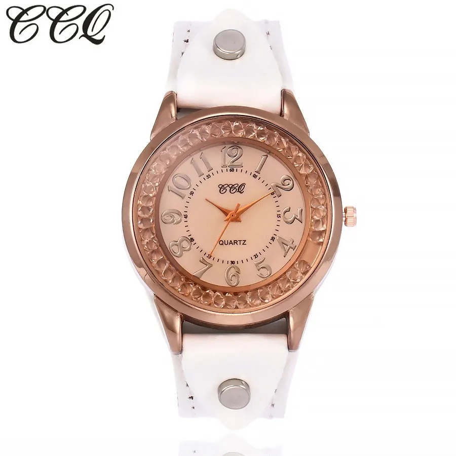 

CCQ Brand Women Rhinestone Quartz Wristwatches Casual Vintage Cow Leather Bracelet Watches Clock Gift Relogio Feminino Hot