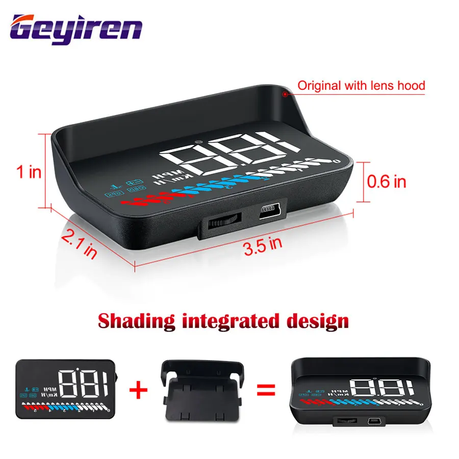 

GEYIREN M7 Head Up Display OBD+GPS Dual System Universal HUD on-board computer Car Speed Windshield Projector Original Lens Hood