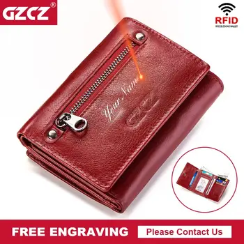 

Free Engraving New Genuine Leather Wallet Female Fashion Rfid Purse Small Women Wallets Zipper Pouch Coin Purse Clamp For Money