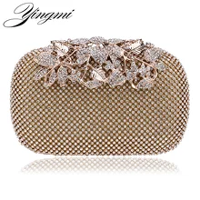 YINGMI, модная женская вечерняя сумка, Металлические Бриллианты, дневной клатч, серебристый/черный/золотой, на цепочке, на плечо, маленькие сумочки для свадебной вечеринки, сумка