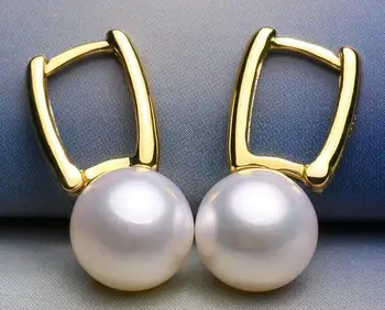 

charming 10-11mm south sea round white pearl earring 18
