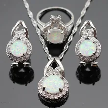 Fuego Australia AAA White Opal Color de Plata Collar de La Joyería Para Las Mujeres Regalo de Navidad Pendiente Del Aro Pendientes Anillos Caja