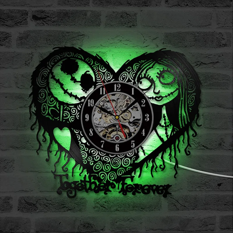 

The Nightmare Before Christmas Wall Clock Modern Design Hanging Vinyl Record Clocks 7 Different LED Color Change Wall Watch