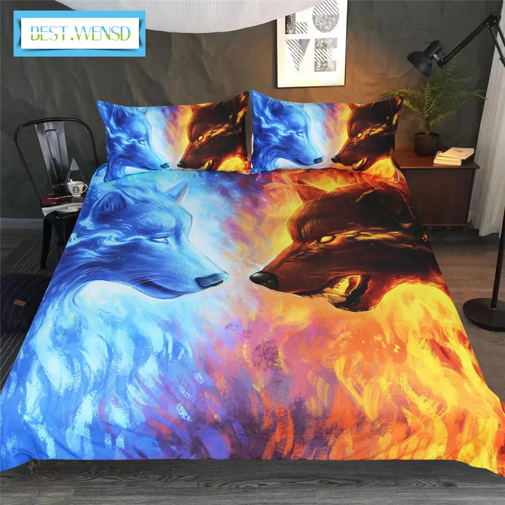 

BEST.WENSD A pair of wolves 3pcs comforter bedding sets Bed Cover Set King Full kids Size reactive printing bedclothes bed set