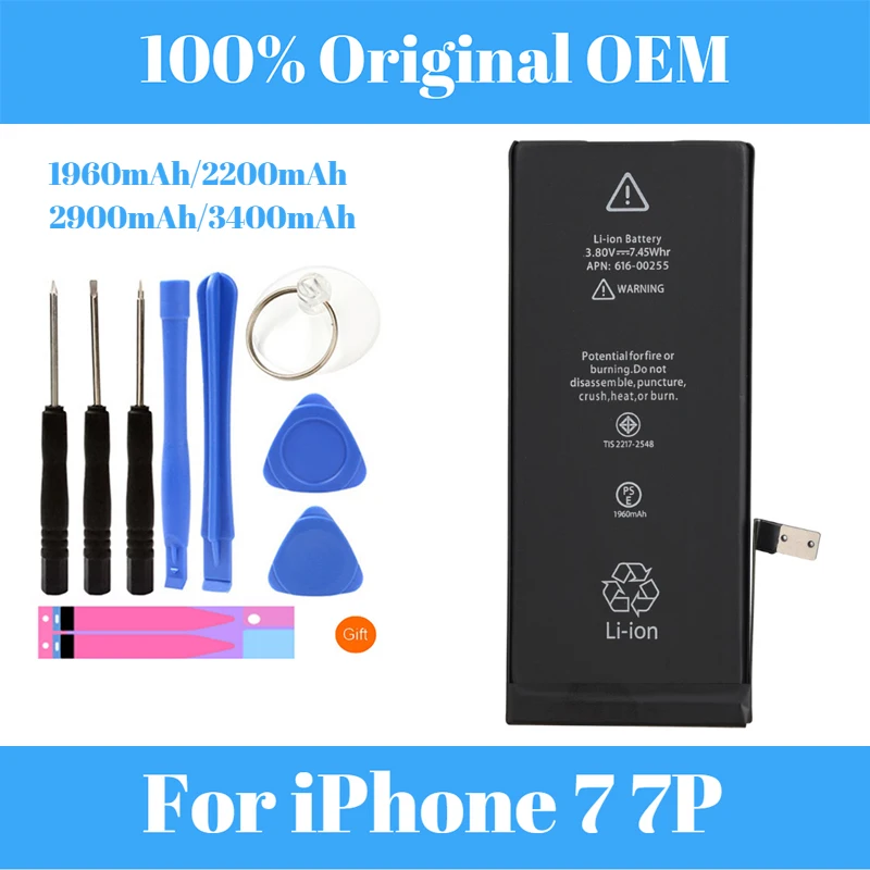 

For iPhone 7 7Plus Battery Original and High Capacity Replacement Li-ion Polymer Battery + Free Tools Stickers