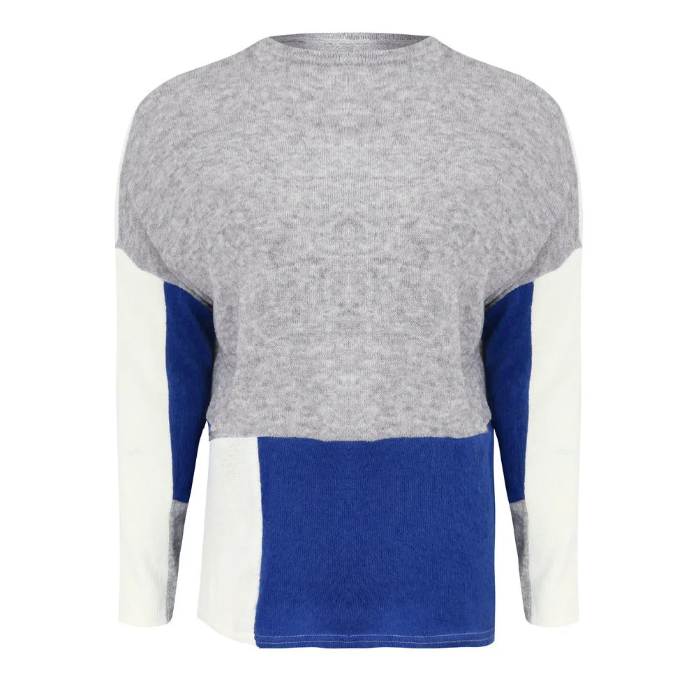 Women Knitted Sweater Sexy Round Neck Long Sleeve Featuring Color Matching Comfort Tops 2018 New Fashion Women Knitted Tops