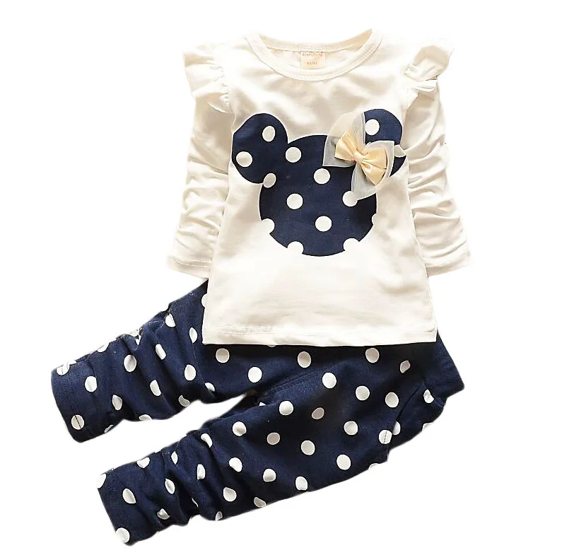 

2016 New kids clothes girl baby long rabbit sleeve cotton Minnie casual suits baby clothing retail children suits Free shipping