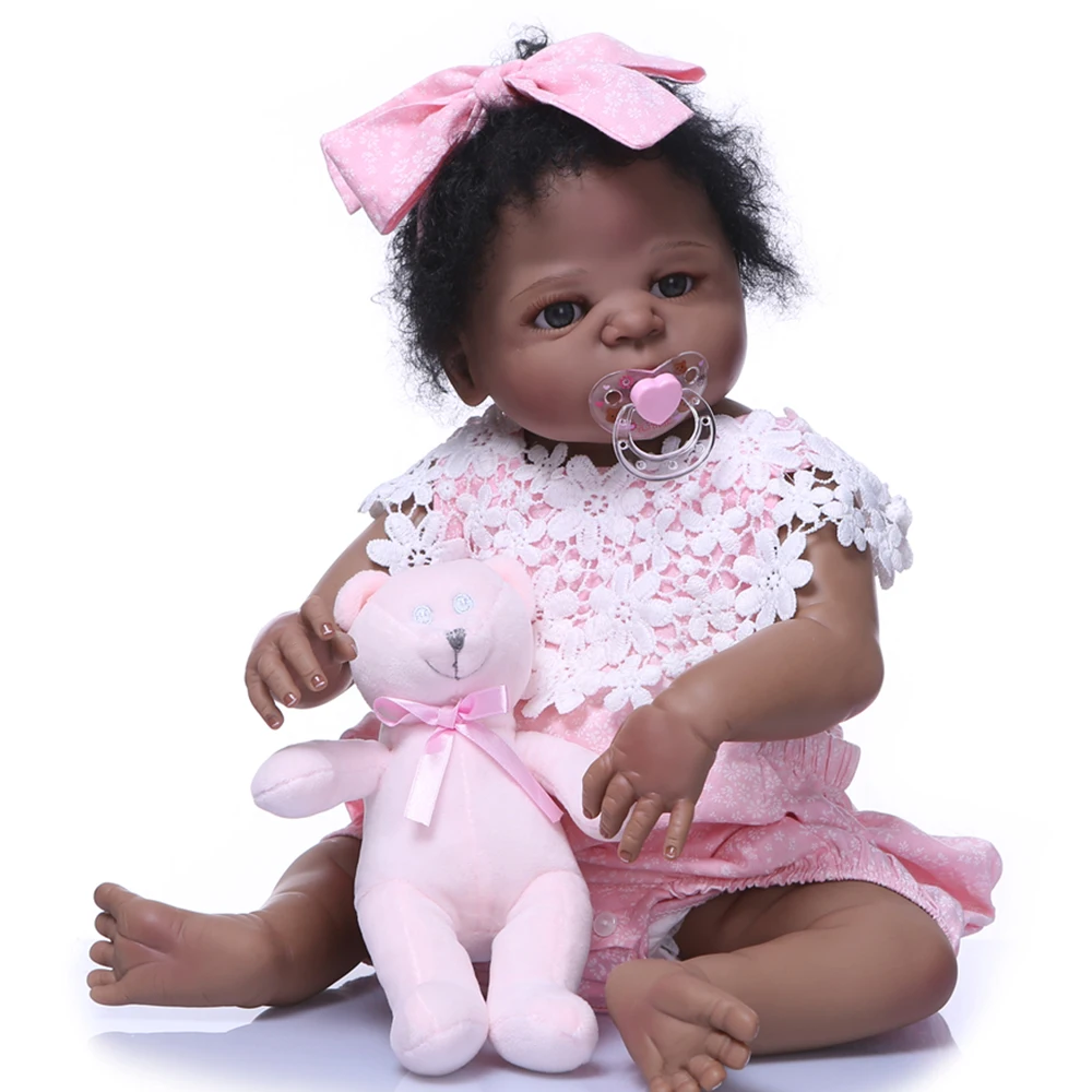 Настоящее прикосновение черный кожаный силикон Reborn Baby Doll kit DIY подарок для девочек 55 см/22 ''ребенок живой жесткие виниловые игрушки Bebek Reborn