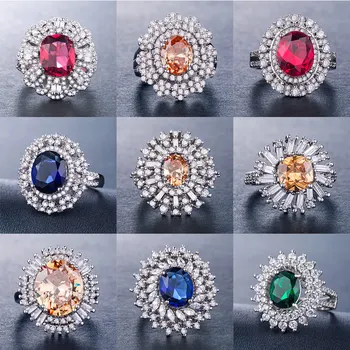 

Huitan Luxury Flower Ring For Women Fashion Standard Retro Wedding Ring Colorful Daisy Cocktail Party Lady Rings New Year's Gift