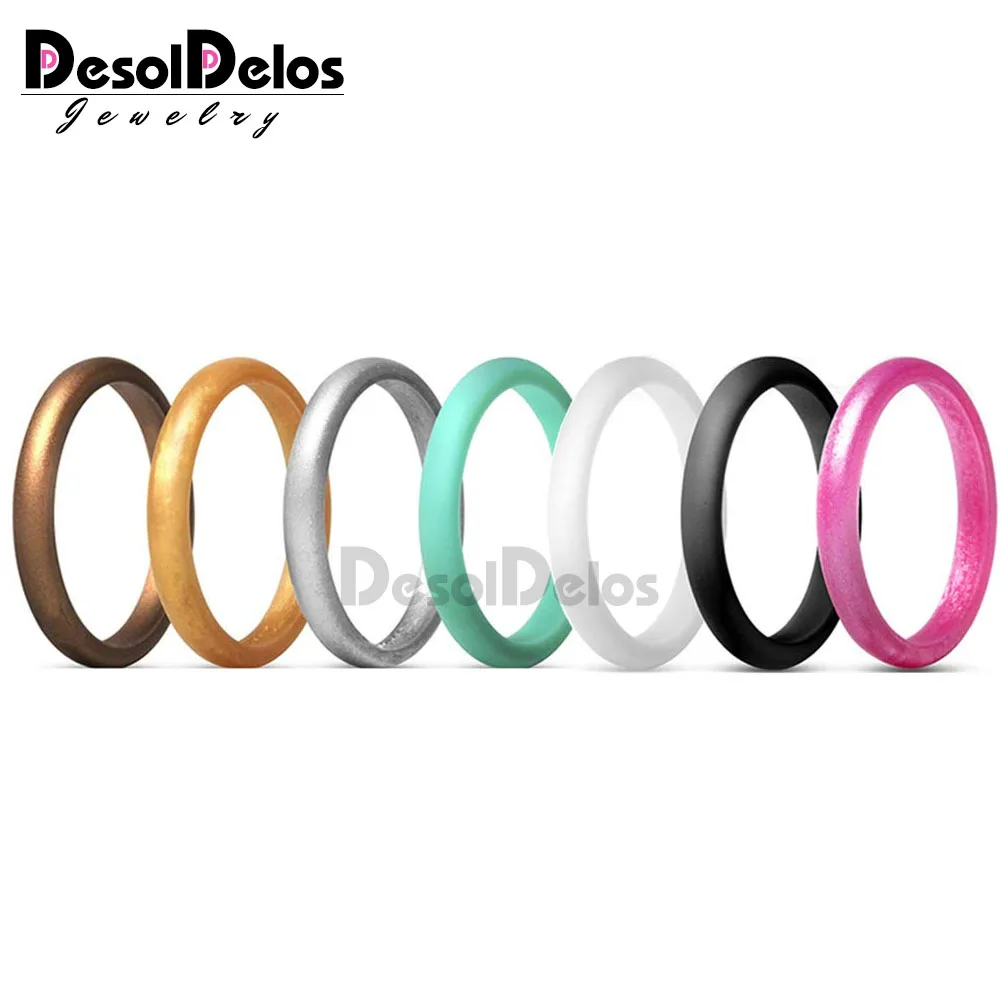 

7pcs 4-10 Size Hypoallergenic Crossfit Flexible Glitter Silicone Ring Food Grade FDA Rubber Finger Ring For Women Wedding Rings