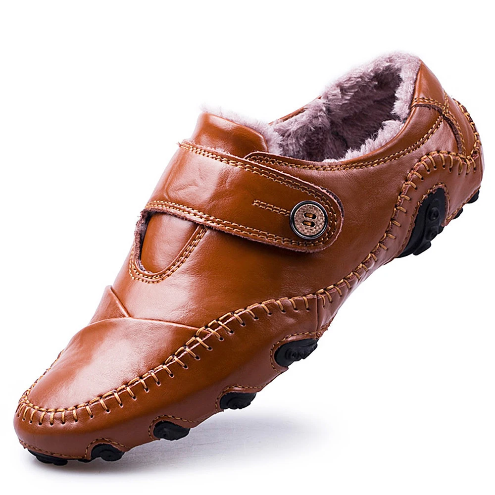 

Men Shoes Autumn Winter 2019 Genuine Leather Warm Velvet Casual Men Luxury Shoes Leather Loafers Men Soft Comfortable Flat Shoes