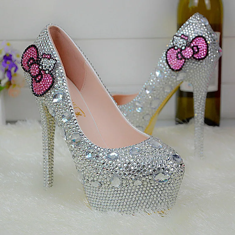 Hauts Bout silver De Bal 9cm Talons Mariée Noce 14cm Pompes Silver Heels Robe Heels Rond Argent Strass À Formelle 11cm Chaussures 8TwqqBIg