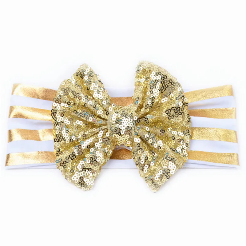 Baby Headband Sequins Bow Baby Girls Headband Gold White Striped Baby