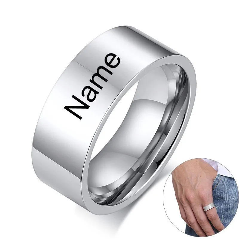 

Bacis 8mm Plain Rings for Men Personalize Custom Name Love Mirror Stainless Steel Wedding Band Casual Male Alliance Anel