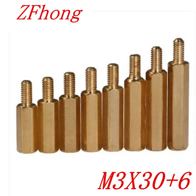 100PCS M3 x 30+6 M3*30 male to female brass standoff spacerin Screws