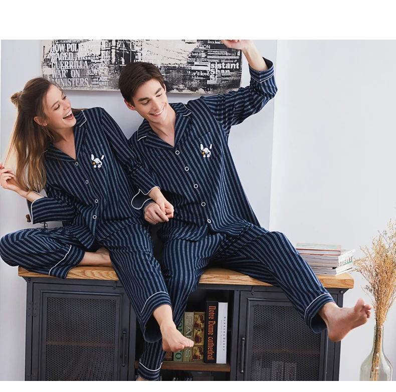 J & Q Pijama Пара Одежда Кардиган Топ с длинным рукавом хлопок для мужчин и женщин пижамы Нагрудные плед бренд дома повседневное костюм