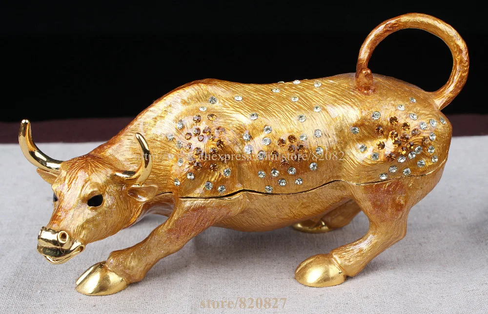 

Cow bullfight animal bejeweled trinket jewelry box figurine statue Cow Treasure Box Hinged Trinket Box Pewter Cow Ox Novelty
