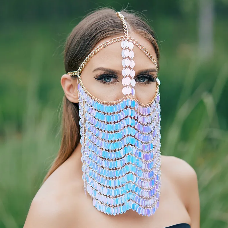 

Fashion Women Masks Masquerades Ladies Face Chain Body Jewelry Costumes for Ballroom Party Stage Performance Belly Dancing