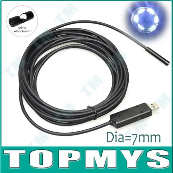 

Free shipping 5m 7mm Lens USB Endoscope Inspection Camera 6LED IP66 Waterproof Borscope Side-view Mirror as gift ,TM-IC5C
