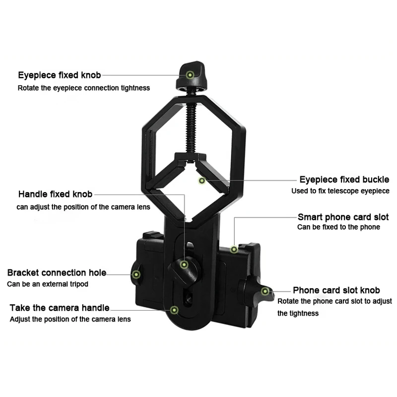 Askco العالمي هاتف محمول محول قاعدة تركيب مزودة بمشبك مجهر أحادي الإكتشاف نطاق تلسكوب الهاتف دعم العدسة D: 25-48 مللي متر