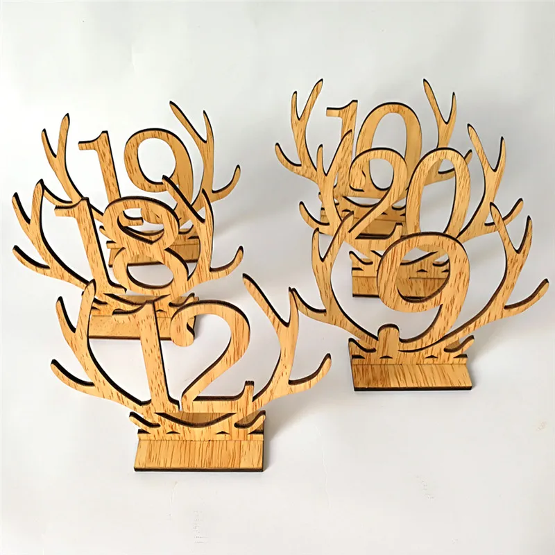 Download Rustic Wooden Wedding Table Numbers Antlers Table Number Stand 11cm(4.3inches) Party Table ...
