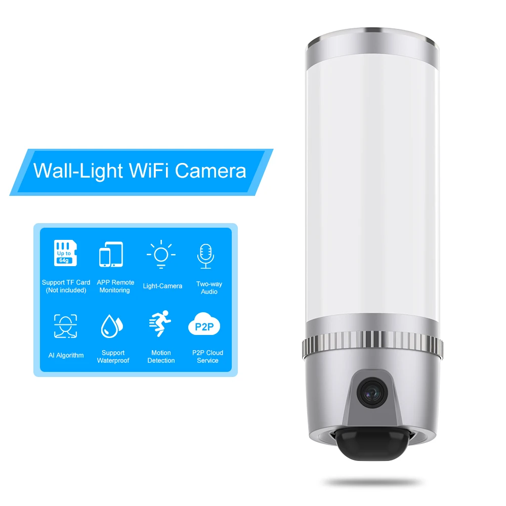 

Wall-Light Wireless HD 1080P WiFi Camera Motion-Detected Floodlight Security Cam Two-Way Talk Cloud Storage with Siren Alarm