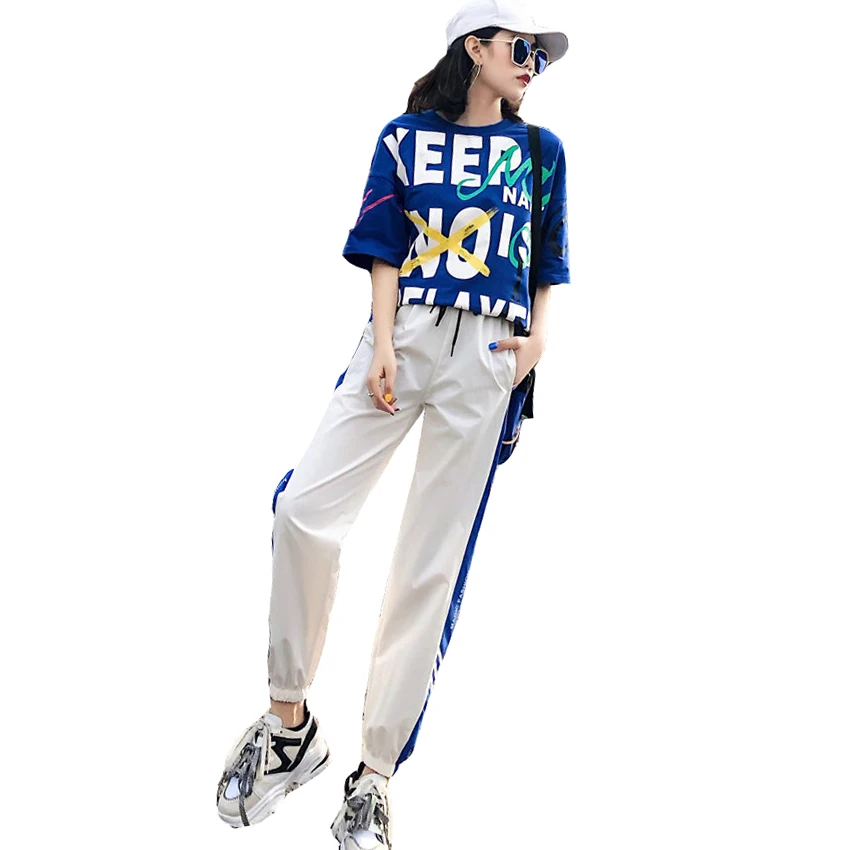 

2 Piece Women Outfits Women Sweatsuits Sets Blue Top Pants Suit