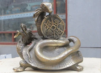 

7.5"Feng shui china folk bronze money snake On Dragon Turtle tortoise statue