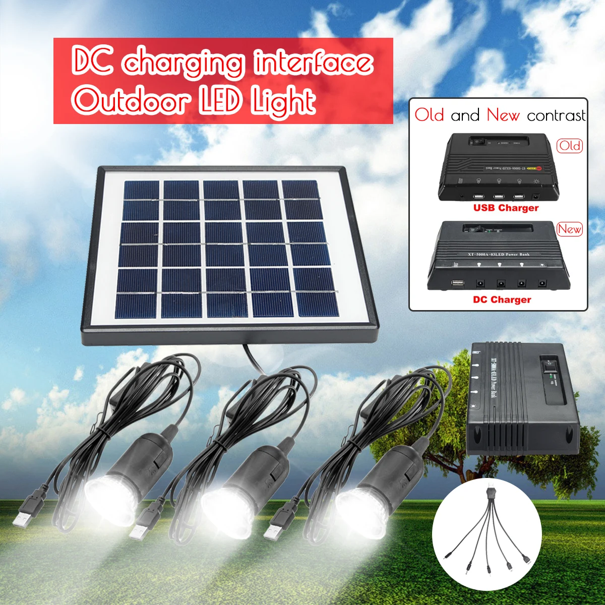 3pcs 1W Solar Lamp LED Garden Light Outdoor Lampe Solaire +5000mAh DC Power Bank + 6V 4W Solar Panel + For Outdoor Camping