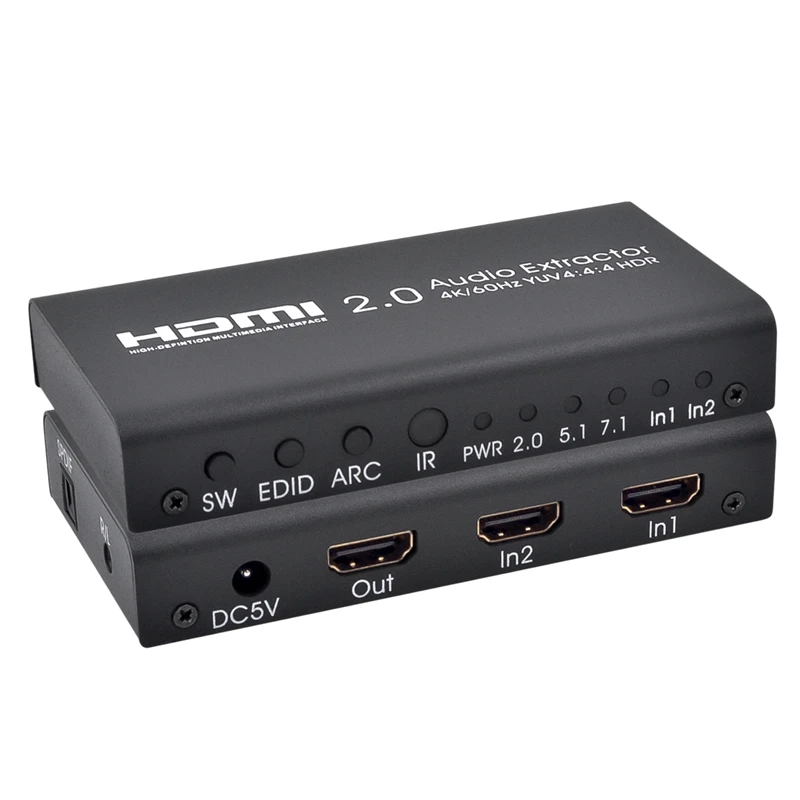 Black HDMI2.0 аудио экстрактор сплиттер 2in 1out 4K@ 60Hz YUV 4:4:4 HDR для HDTV dvd-плеер, Blu-Ray плеер, сетевой плеер, телеприставка B - Цвет: Black