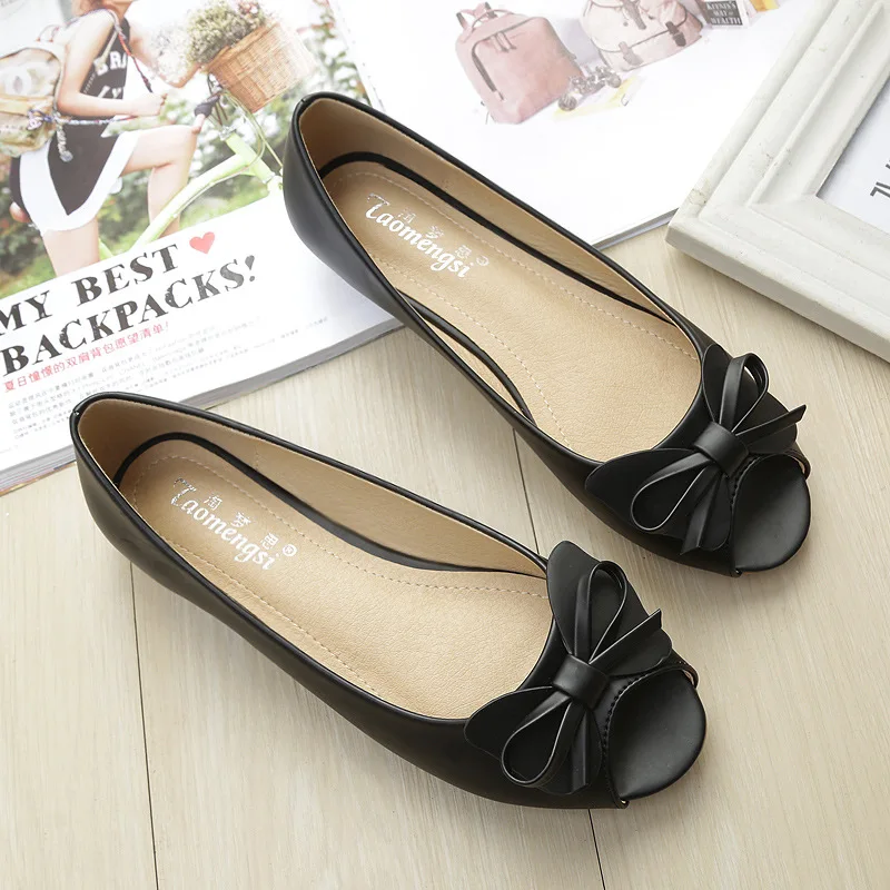 

Taomengsi Women's shoes 2017 New Style Flat Casual Solid Slip-On Peep Toe Butterfly-knot Breathable Ladies shoes