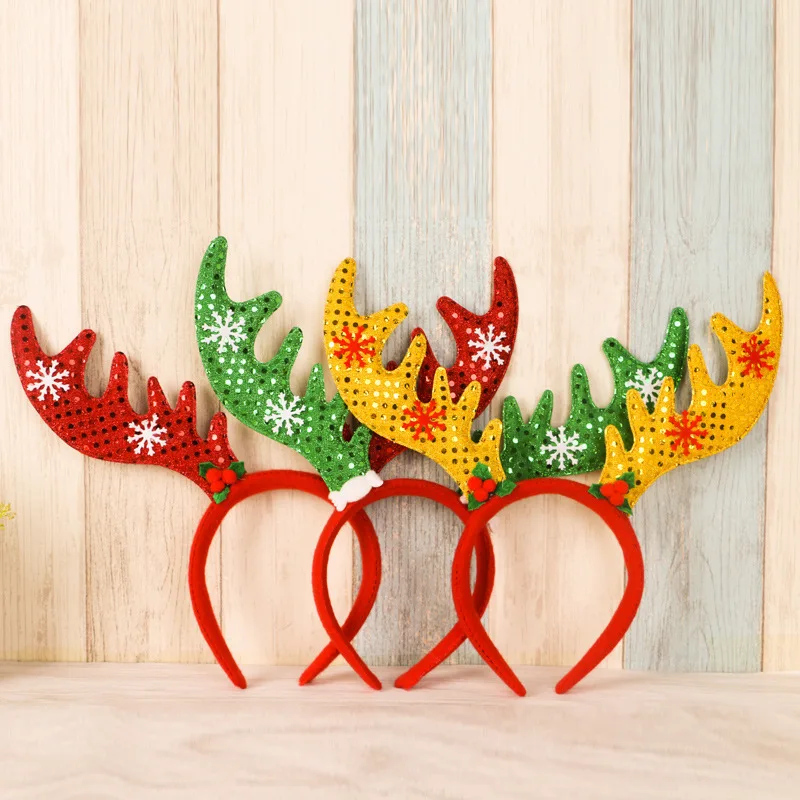 New Christmas antler head clasp Christmas sequined non woven headband