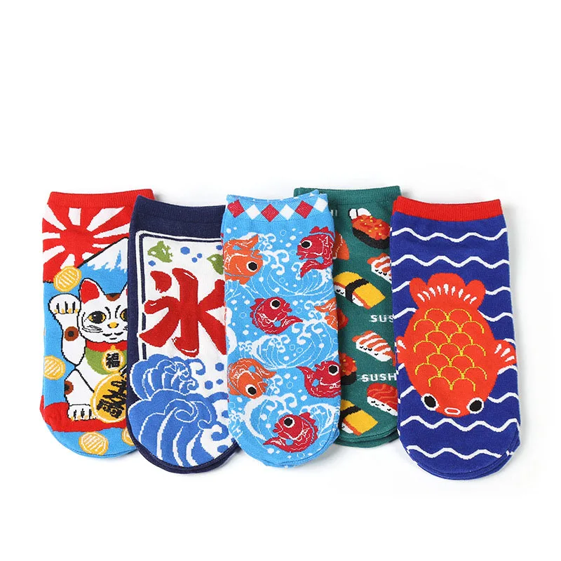 Новые женские хлопковые носки с изображением из мультфильма Lucky Cat, милые короткие носки с котятами, японские модные креативные забавные носки, Тапочки