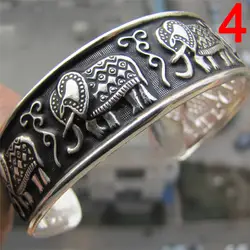 Новый Винтаж очаровательные элегантные круглые металлические браслеты манжеты Слон Тибетский Тибет посеребренные Браслеты Для женщин