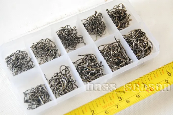 

Set 500 Pcs 10 Sizes 3# - 12# Black Silver Fishing Hooks Comes with Carry Box