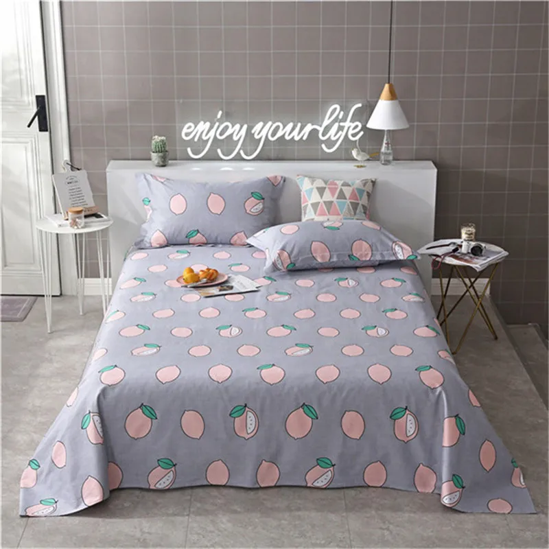Pink Lemon Pattern Cotton Bedding Set Flat Sheets King Size Bed Sheets
