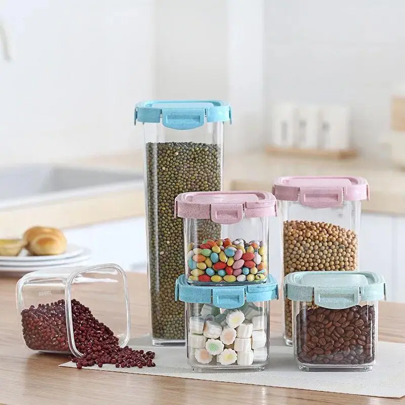 Plastic Sealed Cans Kitchen Storage Box Transparent Food Canister Jar