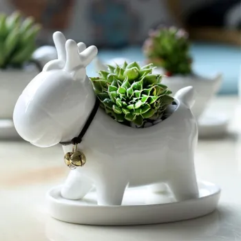 

Cute Elk White Ceramic FlowerPots Planter for Succulents Cartoon Desktop Succulents Decorative Mini FlowerPot Home Garden Decor