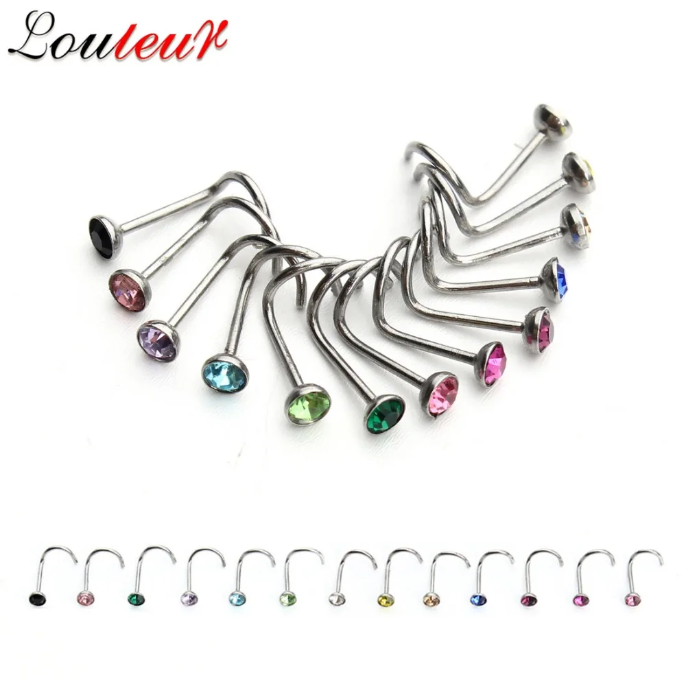 

LOULEUR 20pcs/lot Stainless Steel Crystal Rhinestone Nose Rings Body Jewelry Nose Studs Hooks Body Piercing Faux Nariz Nez