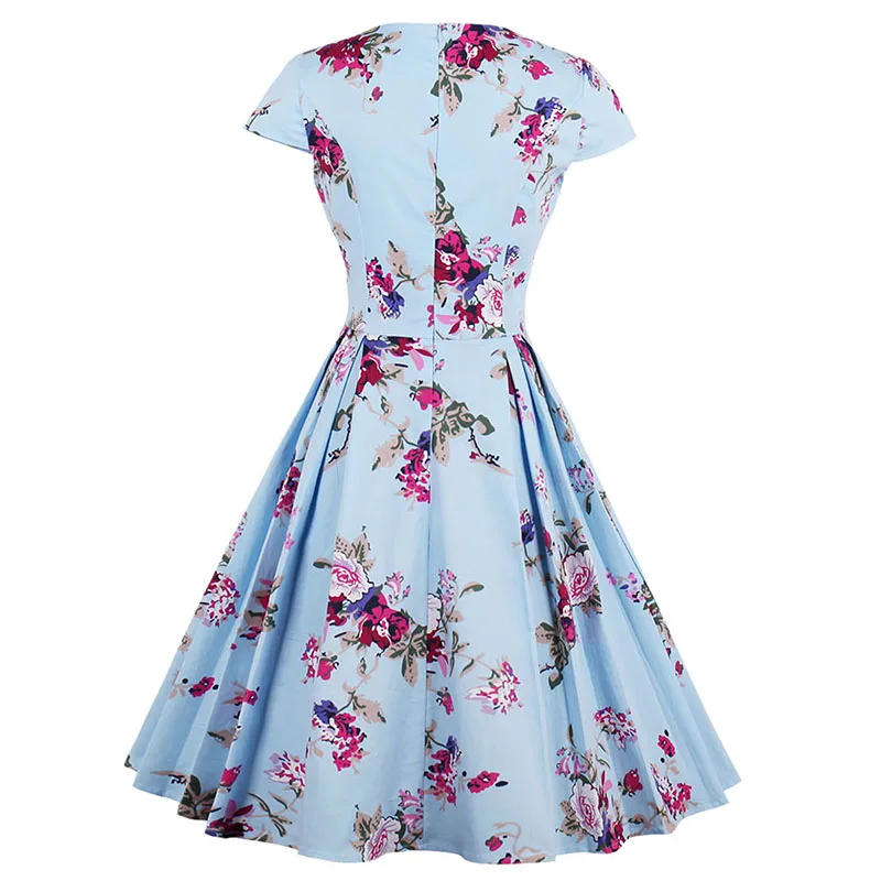 Sisjuly Women's Summer Floral Knee-Length Dress, Square Neck, Pleated Mid-Waist Expansion Dress image 3