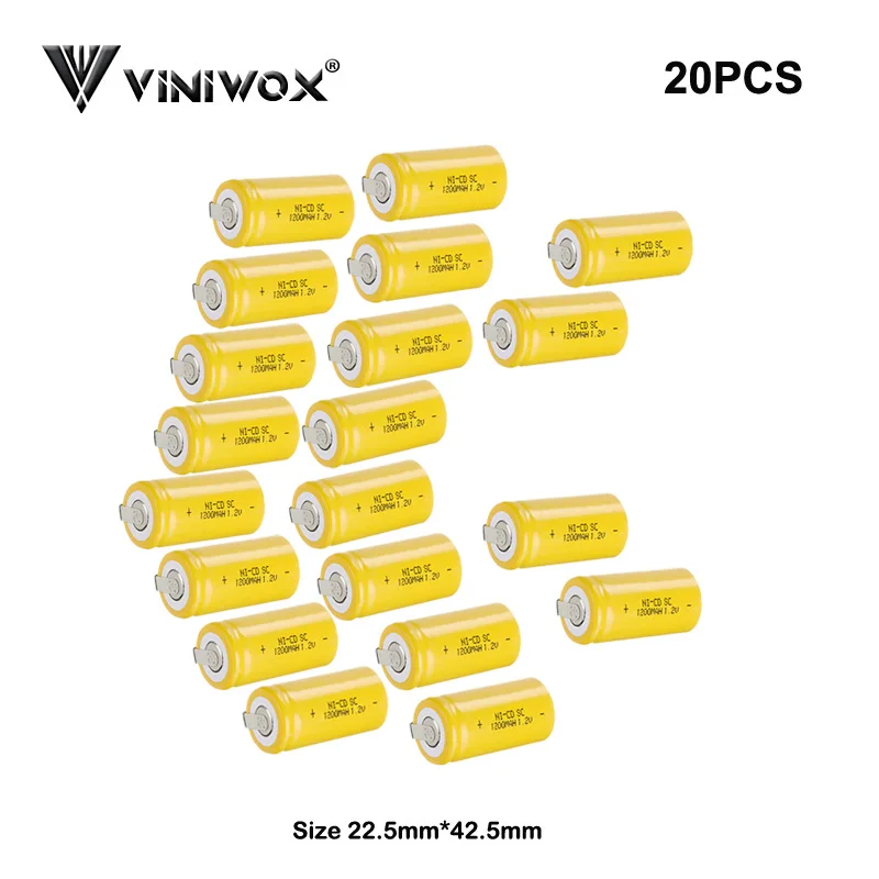 Аккумулятор для фонарика 1,2 V SC 1200mAh NI-CD никель-кадмиевый аккумулятор для 6V 7,2 V 9,6 V 12V - Цвет: 20PCS