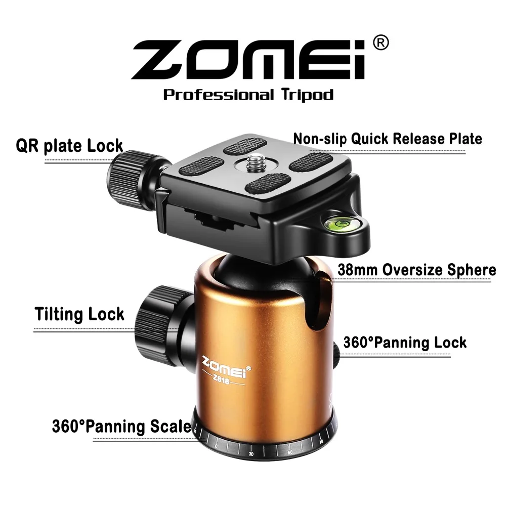  ZOMEI Z818 Photography Camera Tripod Monopod Lightweight Travel Tripod With 360 Degree Ball Head An