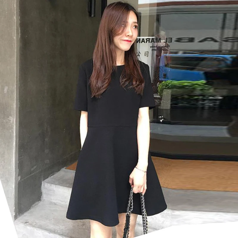 

Maternity Elegant Nursing Dresses Summer Solid Black Mini Dress for Pregnant Women Cute Korean Fashion Breastfeeding Clothes