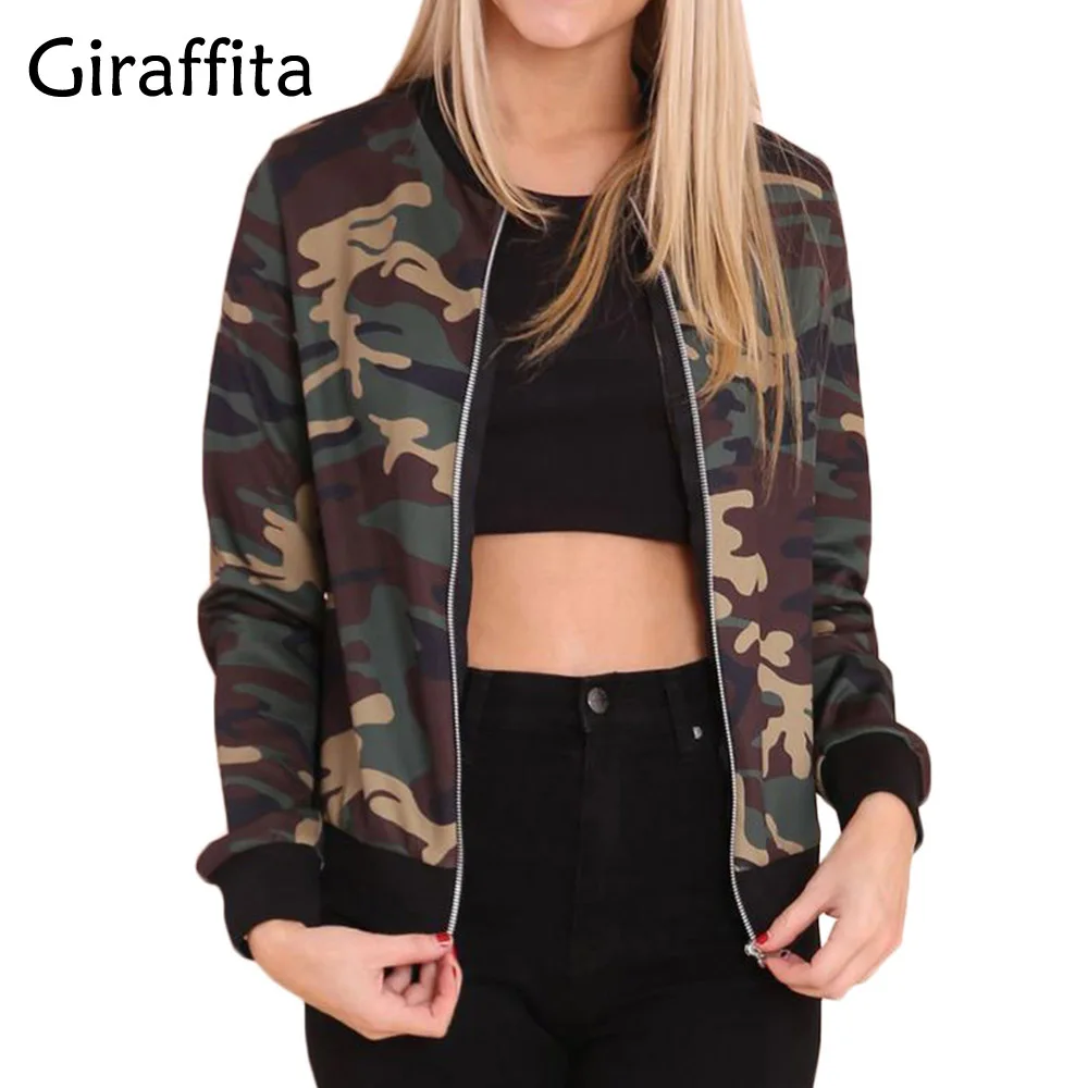 Giraffita 2017 Fashion font b Women b font Loose Camouflage Coat Long Sleeve Zipper Outwear font
