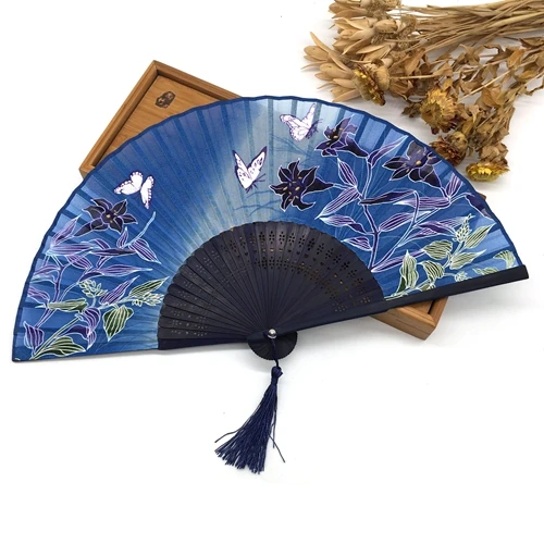 50 шт., Шелковый ручной вентилятор, синяя бабочка, ручной цветок, бамбук, модный Складной вентилятор, самодельный веер для девочек - Цвет: 7