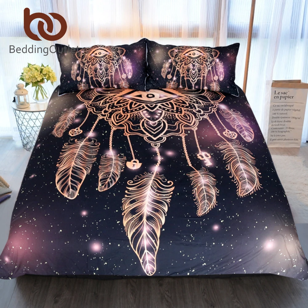 Постельные принадлежности Outlet Eye Dreamcatcher Комплект постельного белья King size роскошный Galaxy Золотой принт богемное постельное белье 3d Вселенная пододеяльник