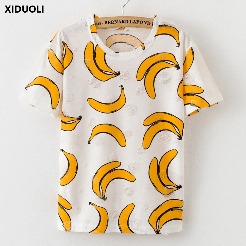 

2019 Summer Fashion Tassel Design Hole T-shirt Print Frayed women T Shirts Female Short Sleeve Sexy Thin Ladies Tops