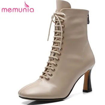 

MEMUNIA 2020 new arrive ankle boots for women square toe autumn winter genuine leather boots zipper high heels party shoes