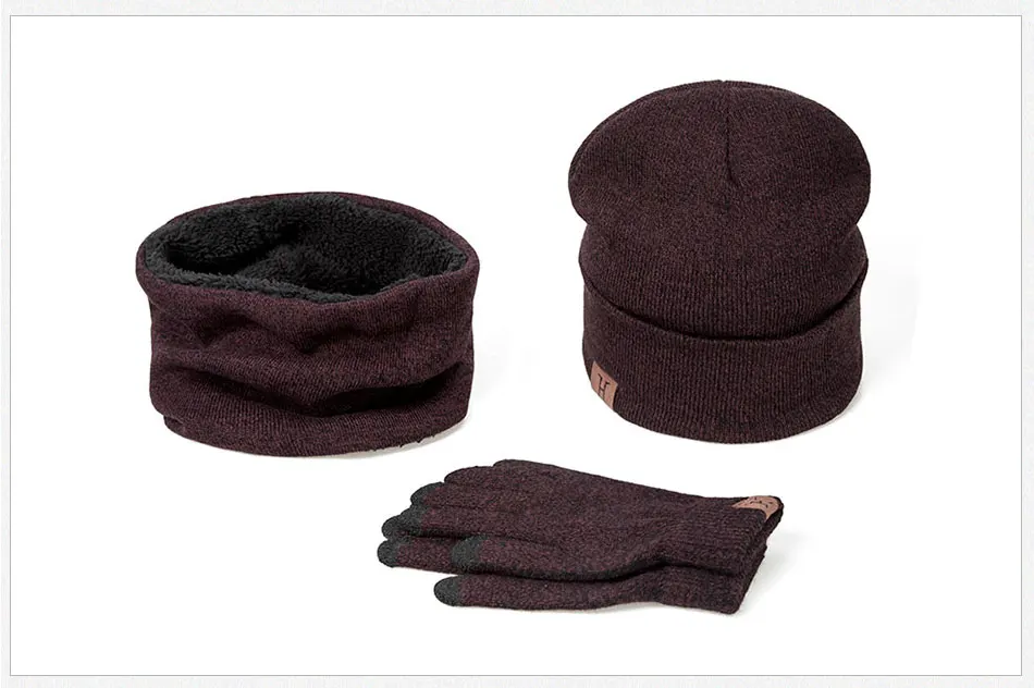 Бренд 3 шт. набор женская зимняя шапка и наборы перчаток хлопок унисекс шапка шарф перчатки набор одноцветная шапка и шарф набор для женщин и мужчин