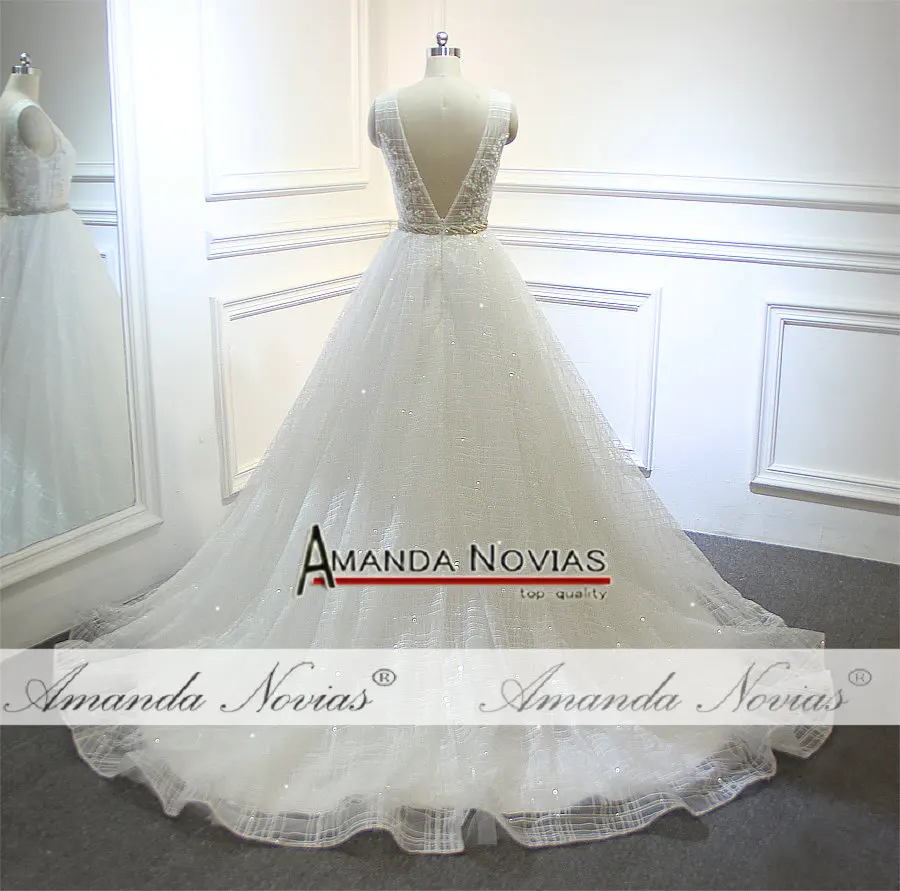 Amanda Novias а силуэта с рукавом крылышком Кружевная аппликация жемчугом блестящее